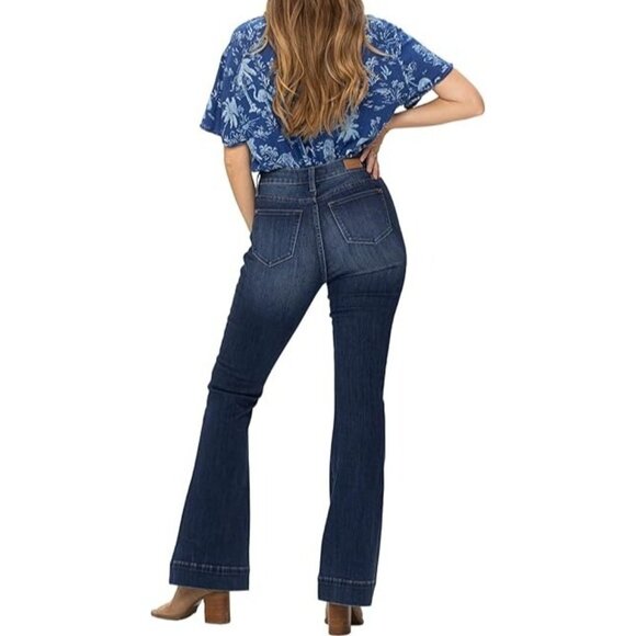 Judy Blue Womens High-Rise 5 Button Fly Wide Leg Trouser Flare Jeans Size 14W - Picture 2 of 16